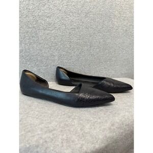 Brooks Brothers Black Leather Pointed Toe d'Orsay Flats Basketweave Texture 8